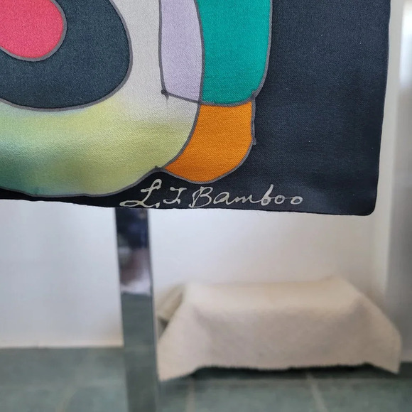 L.J. Bamboo 100% Silk Pashmina Abstract Colorful Scarf - Picture 2 of 8